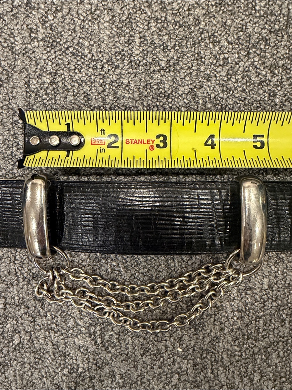 MONDI VINTAGE BLACK WAIST BELT WITH SILVER CHAIN ACCENT - Picture 9 of 10